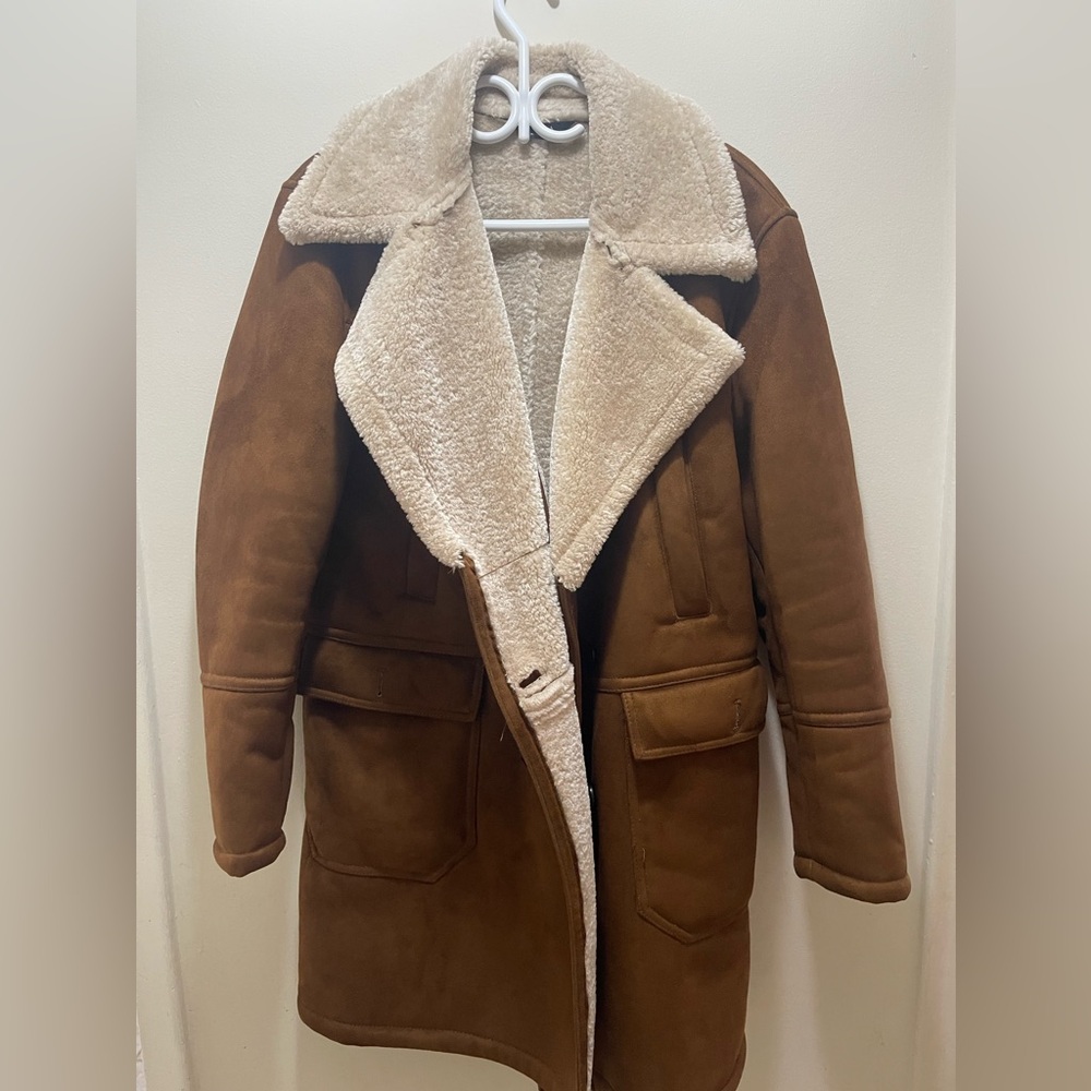 Zara Womens Womens Faux Shearling Lined Long Winter Coat Size Small